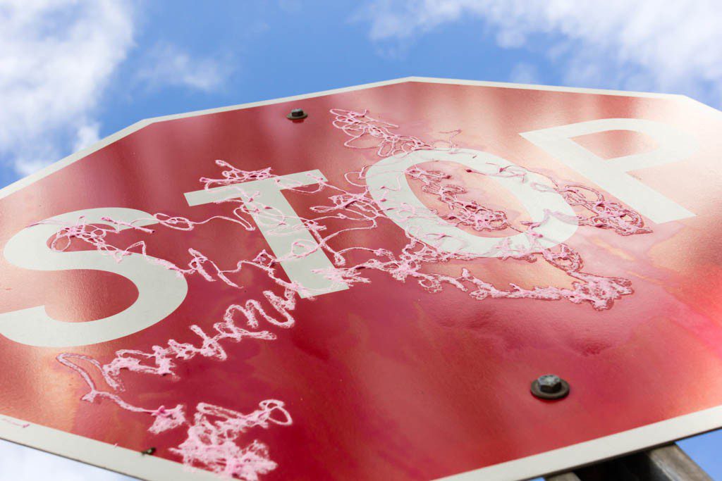 Silly string on the stop sign