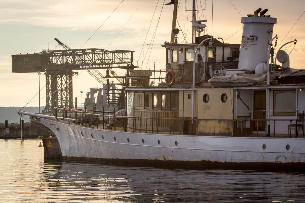 Old boat tied outside the Bremerton marina