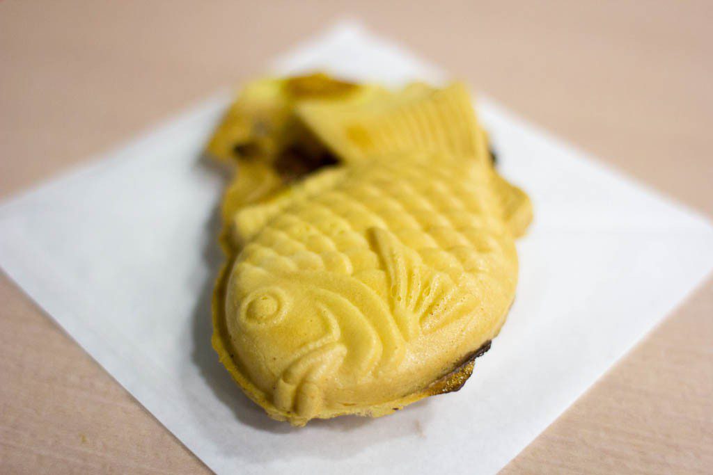 My favorite: custard fish! It's this amazing, gooey custard filled treat.  I think the shell is like a crispy crepe.  The store in the mall has the best ones.  