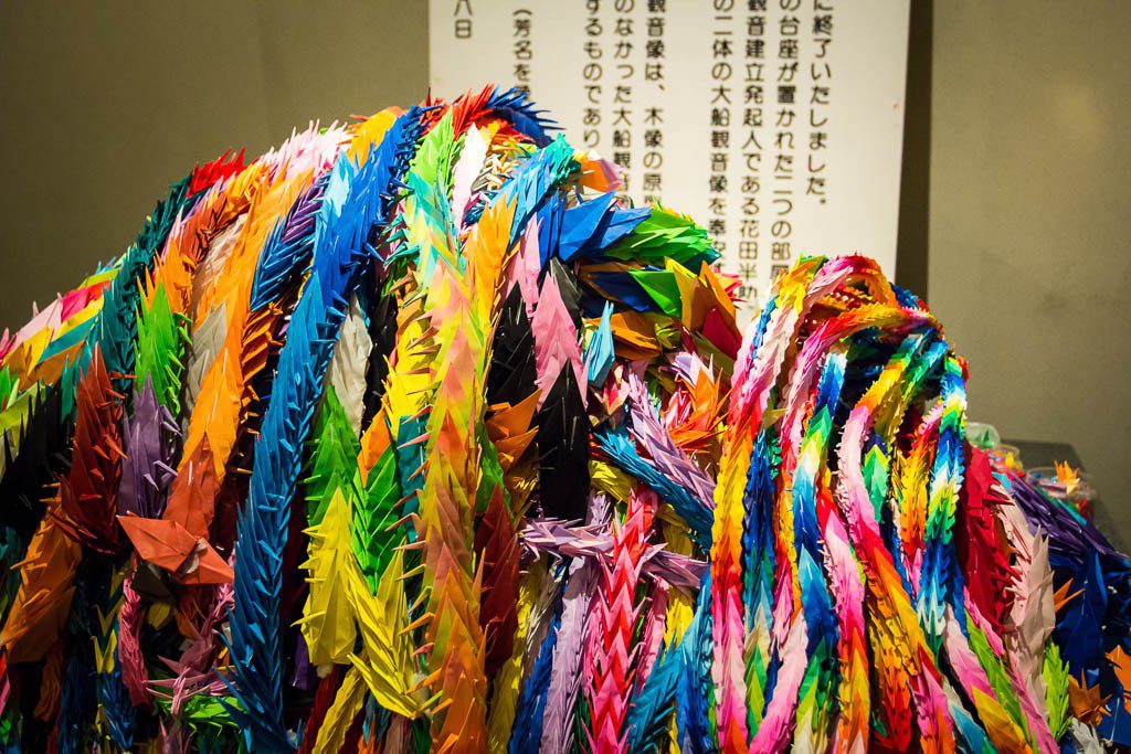 Inside the prayer room there's a stack of paper cranes.  Probably in memory of the atomic bombs.  Pretty sad. 