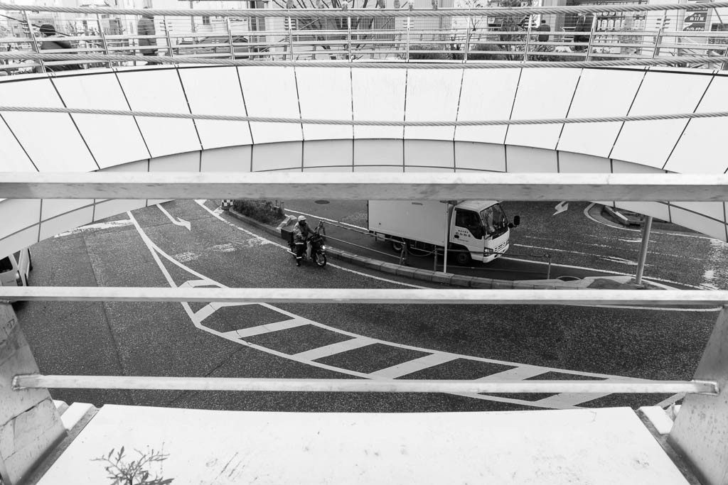 Pedestrian bridge by the train station. 