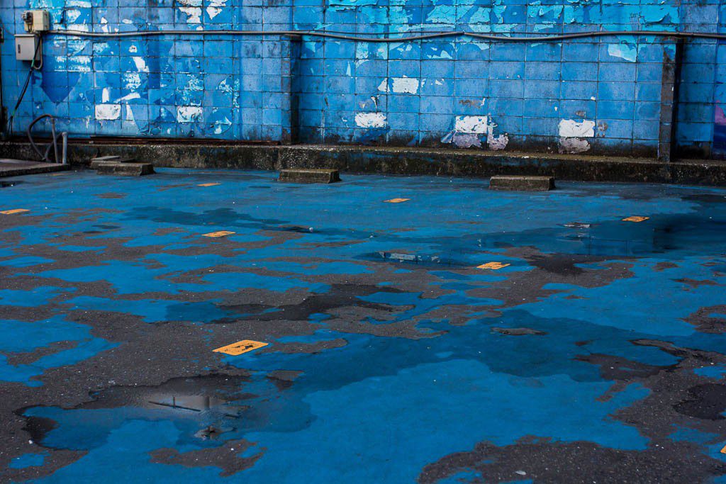 Found this fun blue parking lot.  and there's water on it!