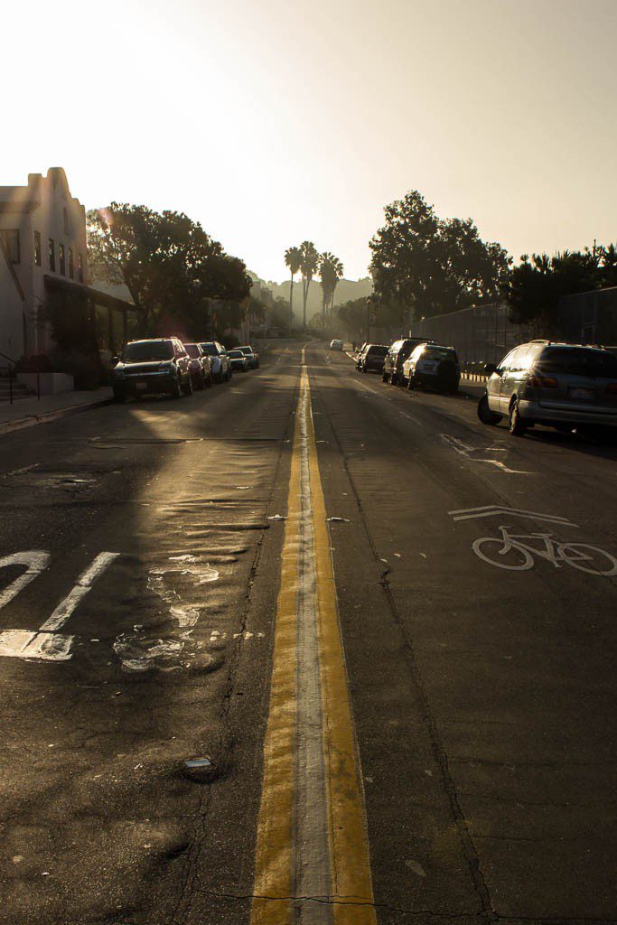 View down the street in the early morning light