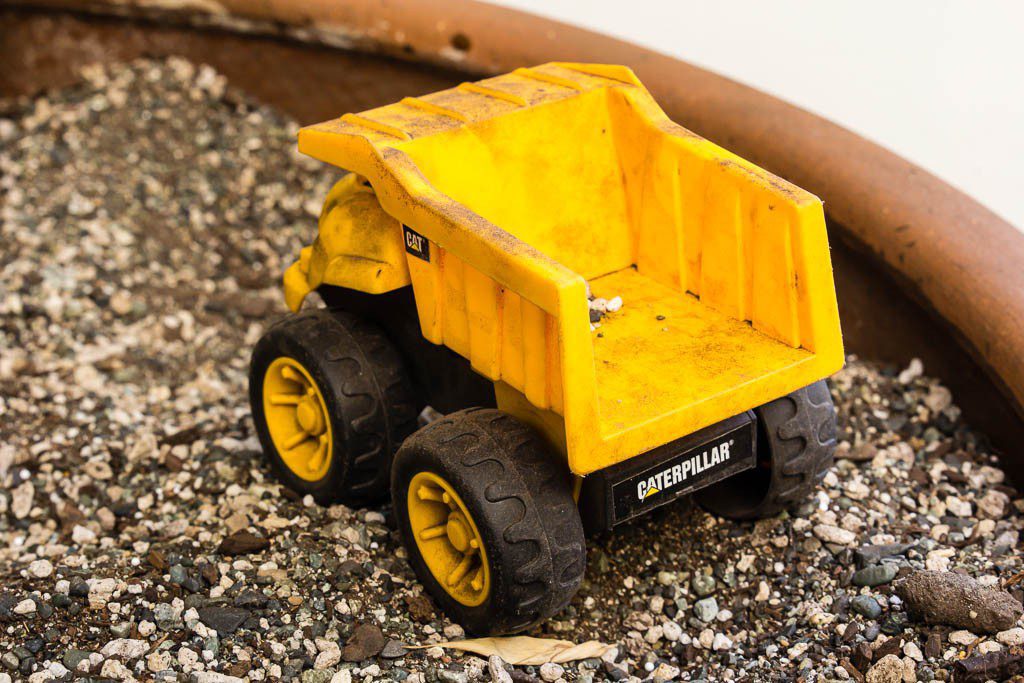 Dump truck in a planter