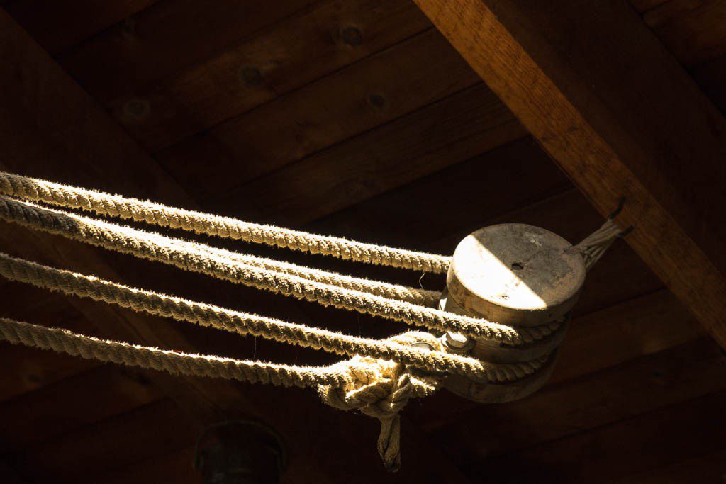 The main building is full of interesting things like this rope and pulley