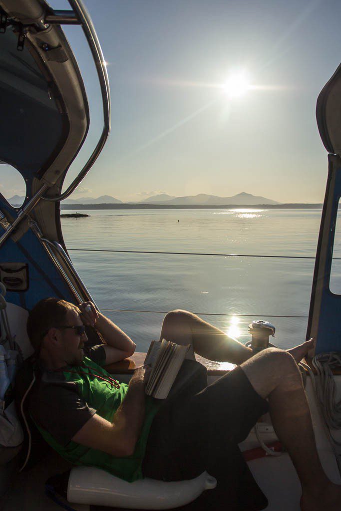 Jason reading. This is what boating is all about!