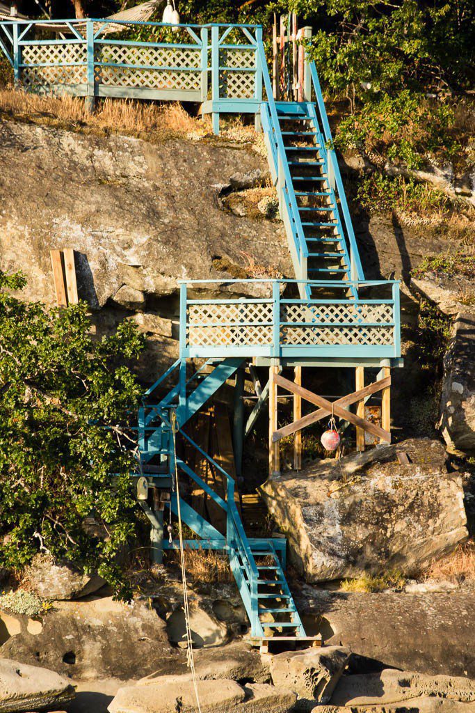 Blue stairs up to someone's little cabin