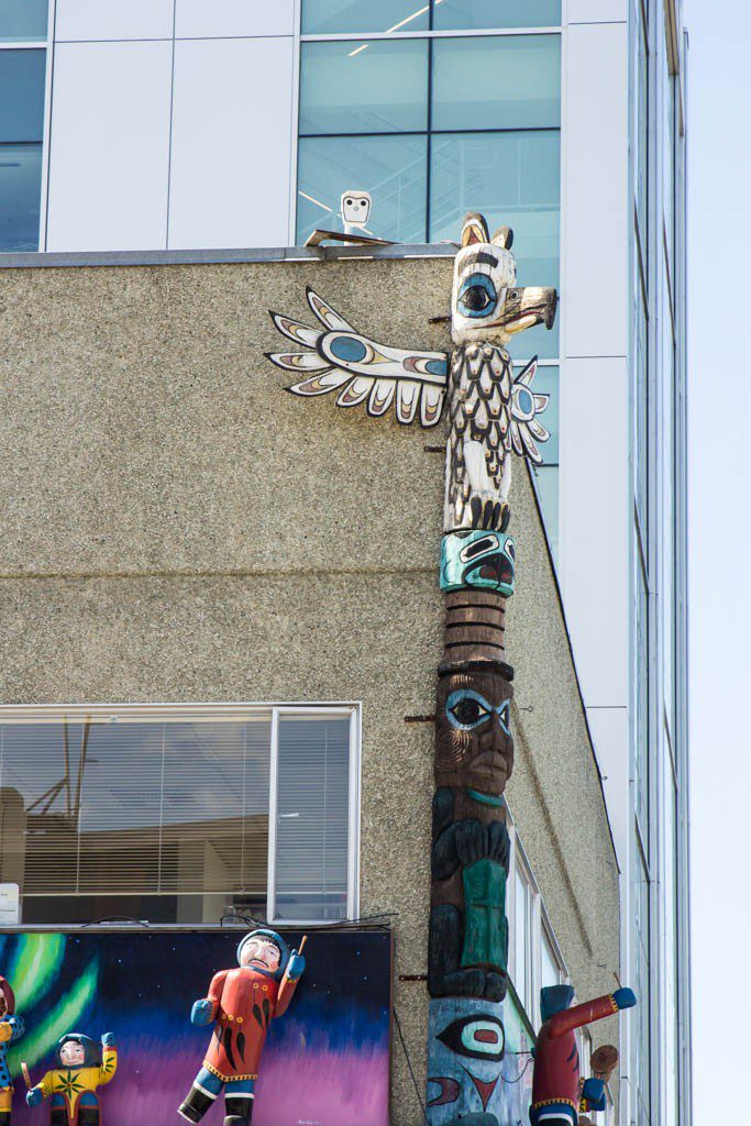 Totem pole on a building