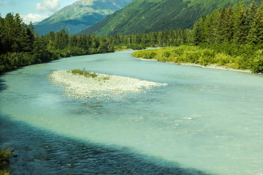 Glacial silt turns the water a bright blue color