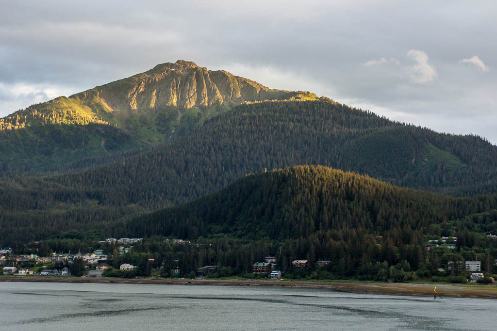 The last of the day's sunlight at the top of the mountain