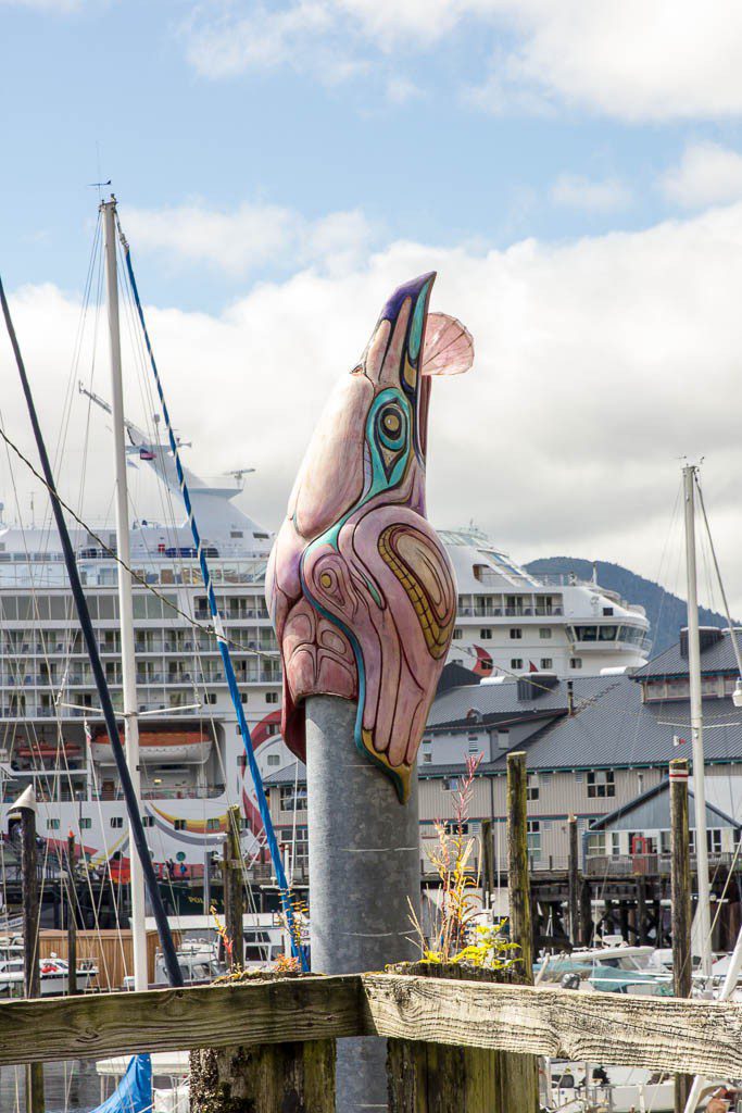 Decorations at the top of the marina pilings