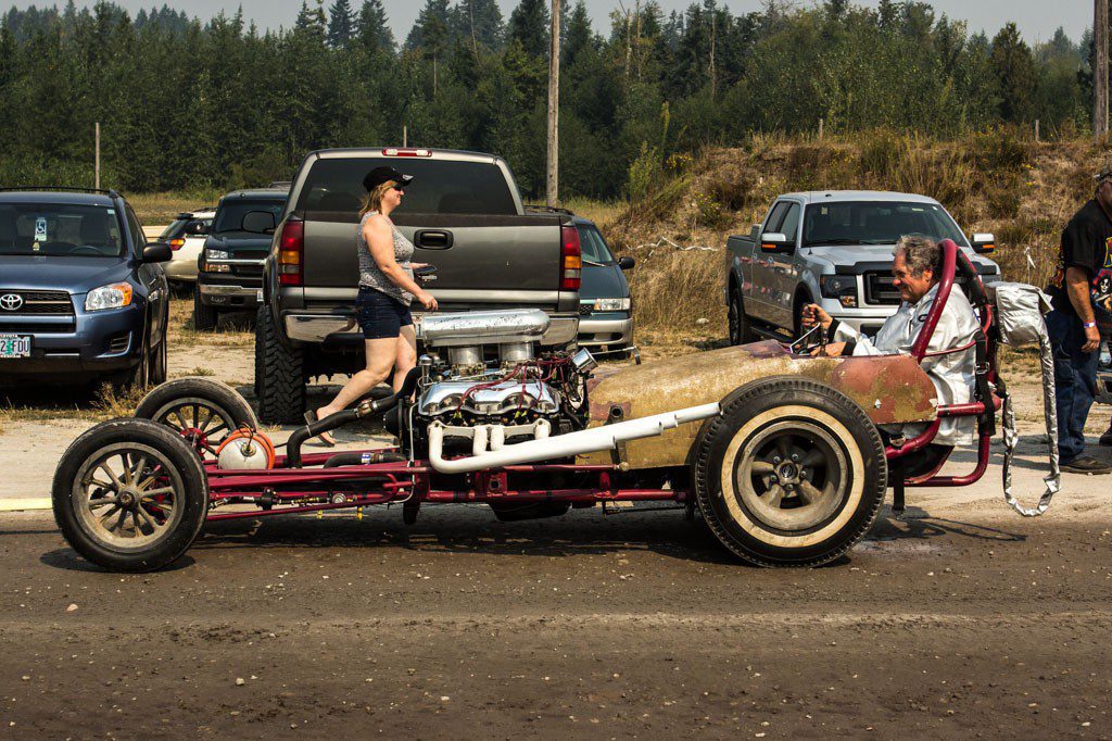 Balls of steel in a front engine dragster. 