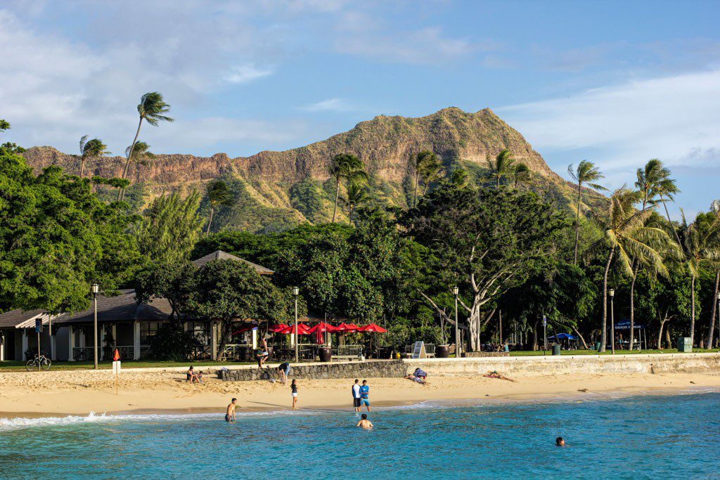 Diamond Head crater in the background.