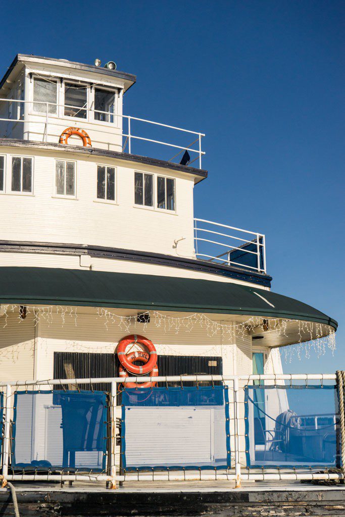 An old ferry parked at the bremerton waterfront.