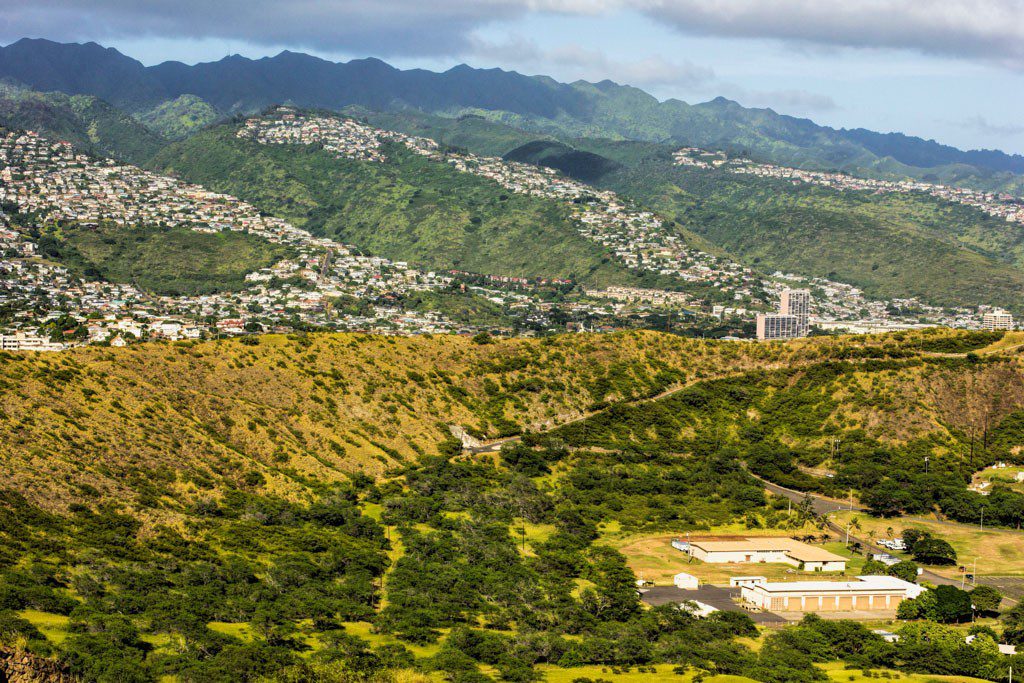 Honolulu on one side, the center of the crater on the other.