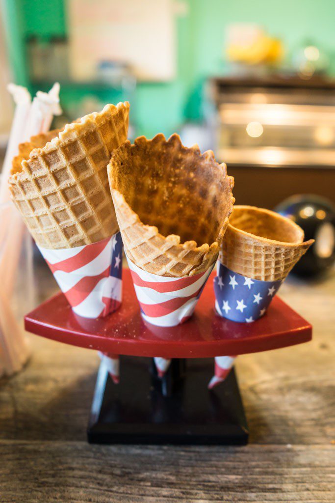 Ice cream cones at the sweet shop. 