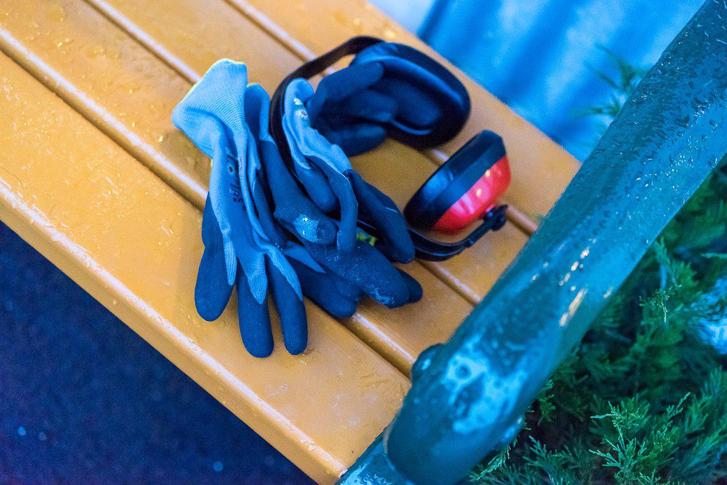 Earmuffs and gloves on the bench outside a restaurant. Just like home!