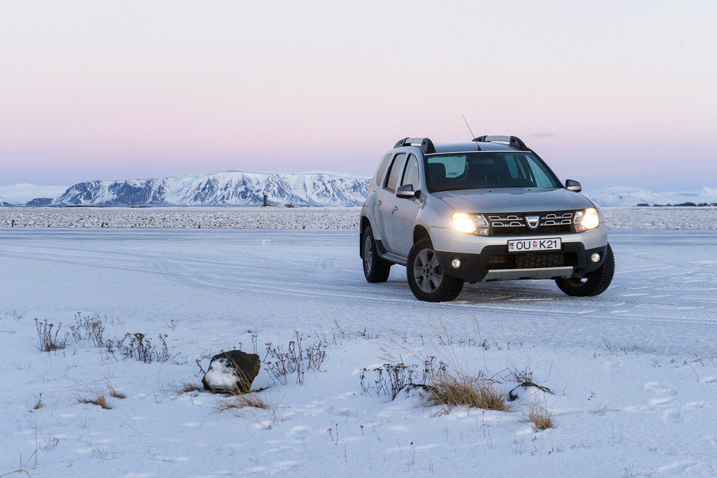 Our trusty Dacia in the snow.