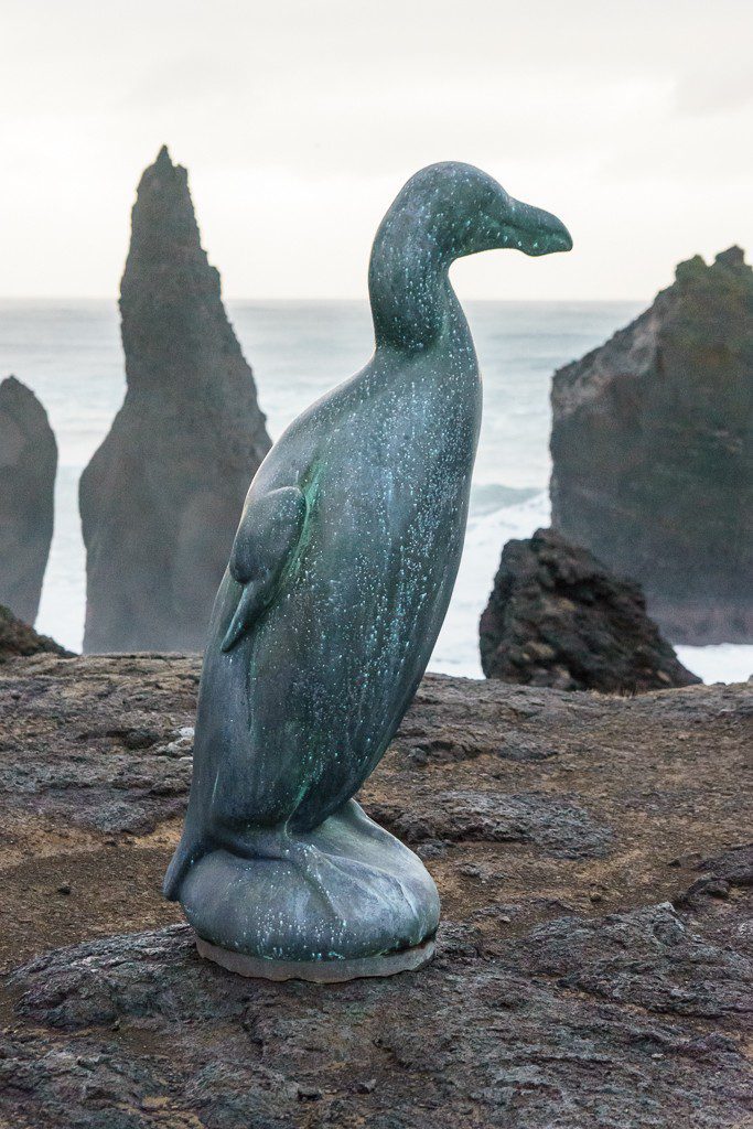 This is a statue of the Great Auk.  It went extinct a few hundred years ago and the last one was killed in Iceland. Bummer.