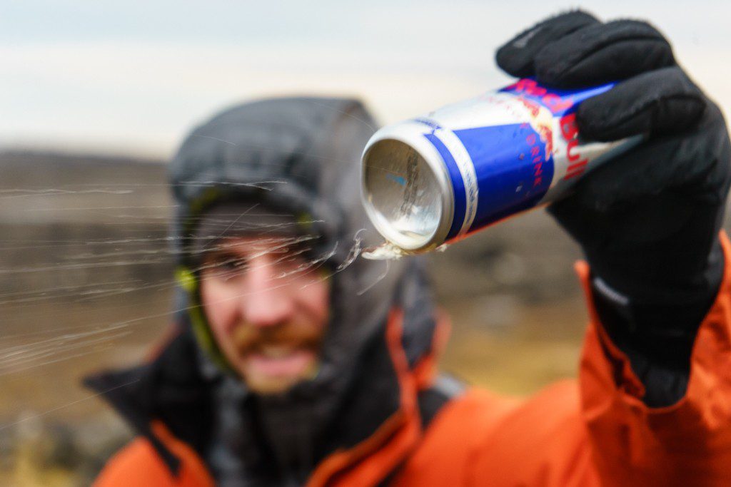 Jason found a busted Red Bull can. This shows how strong the wind was. 