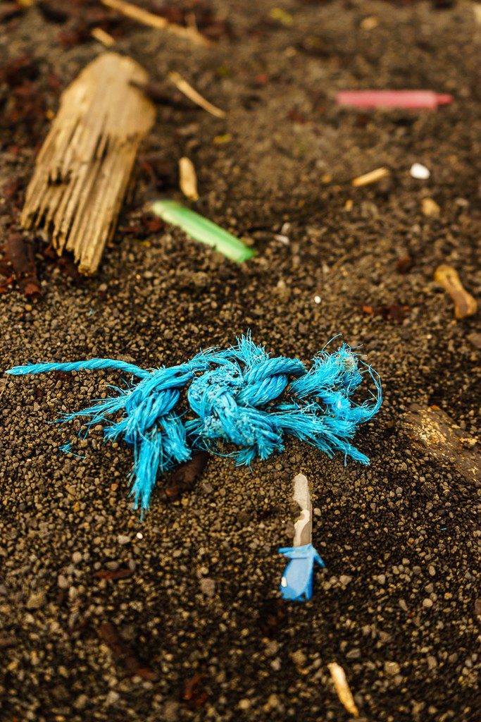 Blue rope and bits of plastic