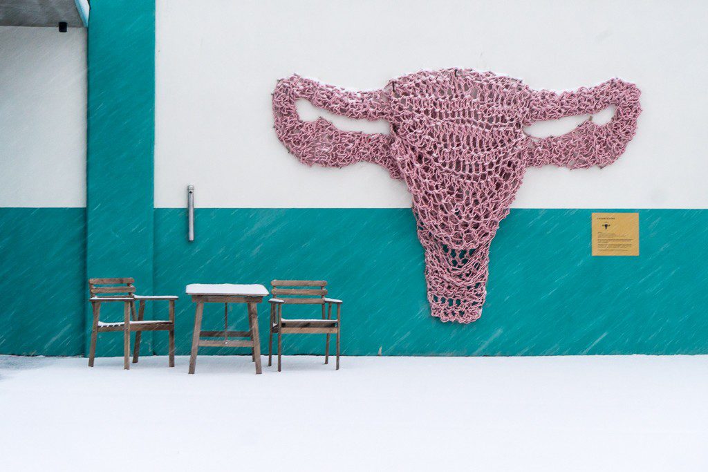 Yes, I'm pretty sure that's a giant uterus on the wall made out of old fishing nets...