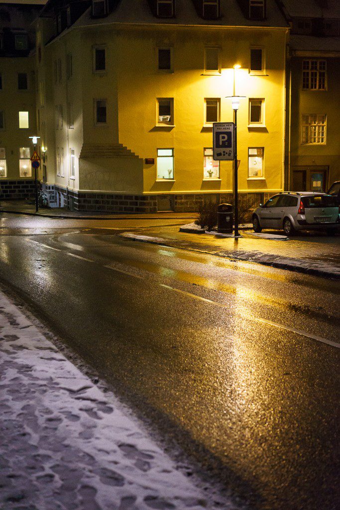 Street light reflections