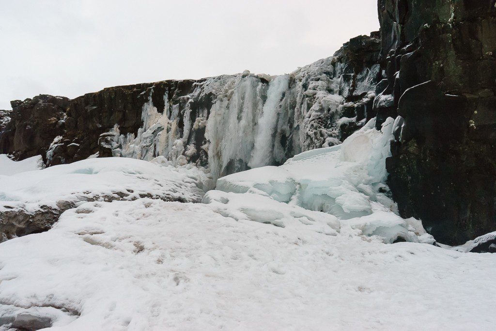 We found a nearly frozen waterfall