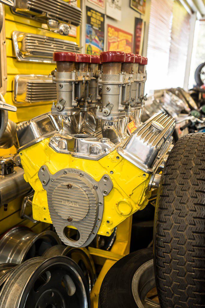 A vintage 327 or 350 Chevy painted to match their yellow color scheme.