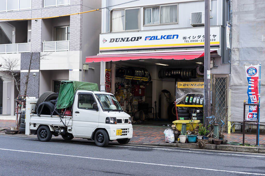 Tiny truck at the tire shop