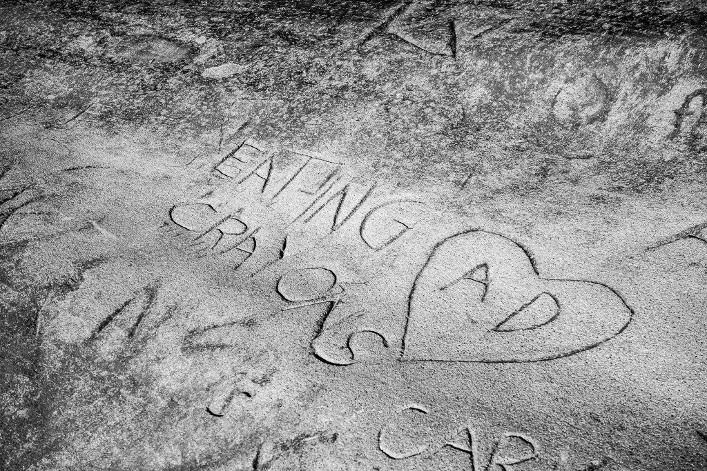 The sandstone is soft, so people leave messages. 