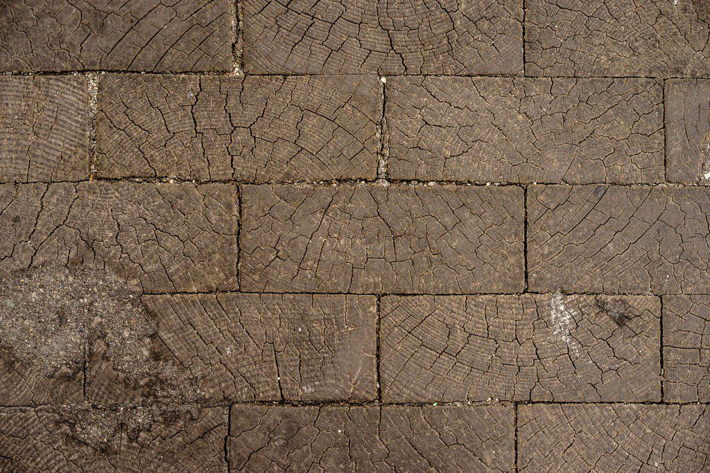 Wood bricks in an old alleyway