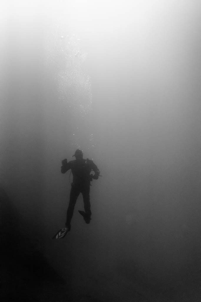 Diver in the abyss